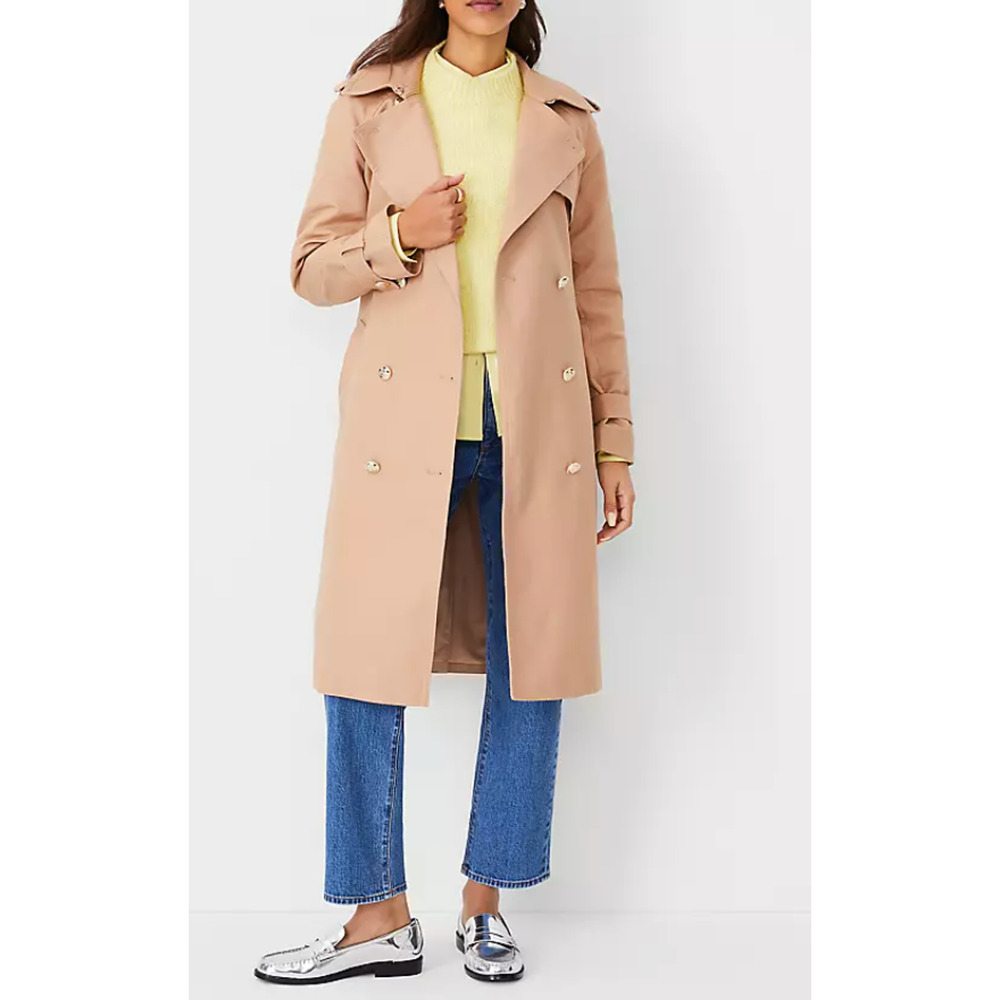 NEW ANN TAYLOR CAFE AU LAIT TWILL RAGLAN TRENCH COAT JACKET SIZE XL - Picture 3 of 8